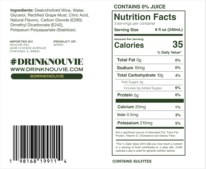 Sparkling De-Alcoholized Spanish White Wine 750ml Bottle